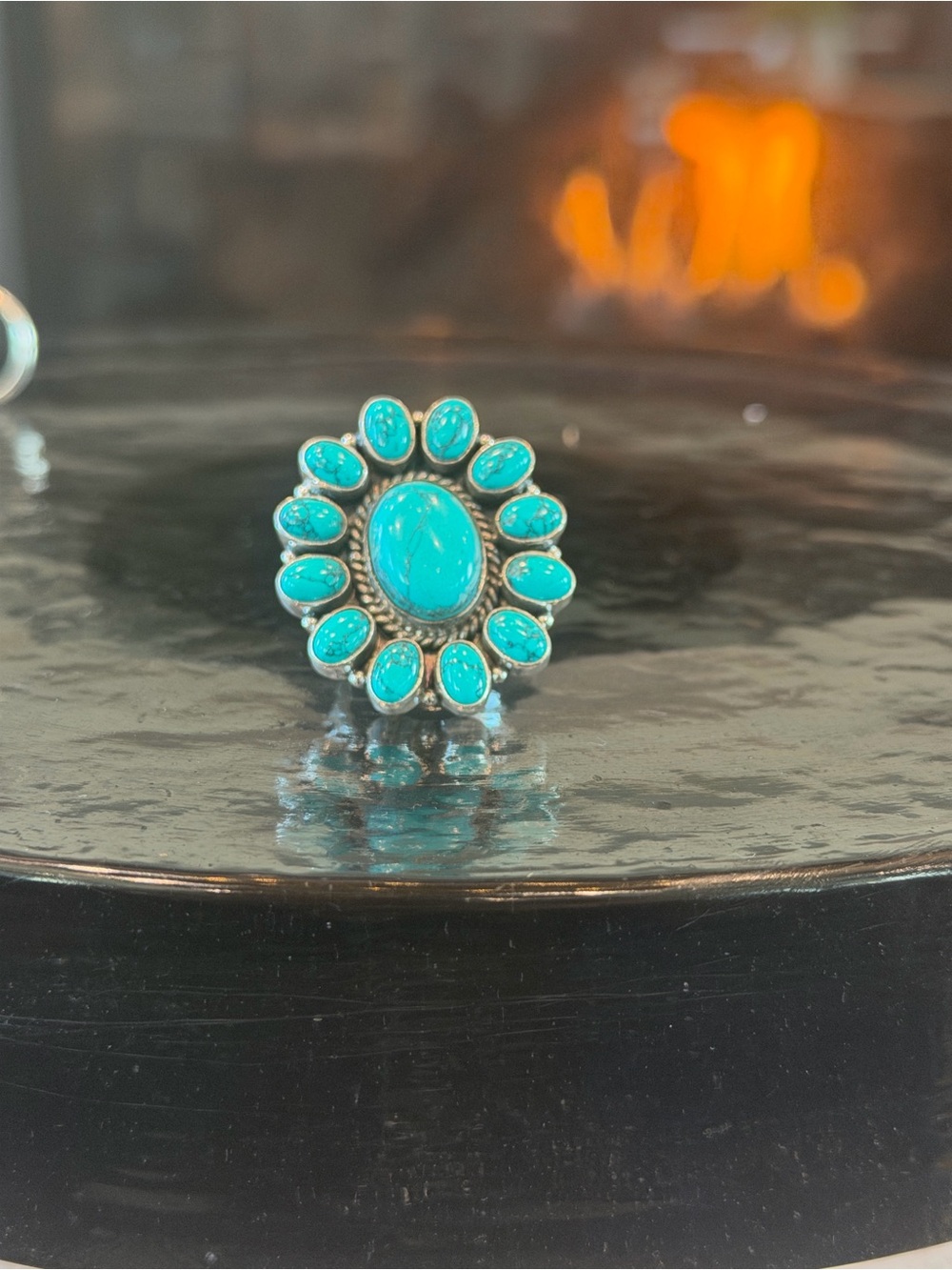 Sterling Silver Santa Rosa Turquoise Cluster ring